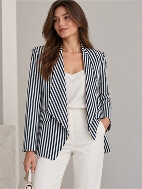MOHITO Women’s Navy & Cream Striped Blazer – EU 40 / US 10 – NWT